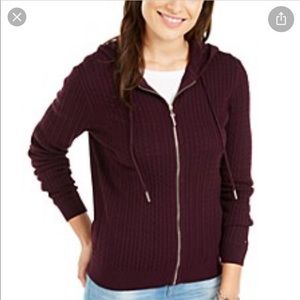 Aubergine Tommy Cotton Cable Knit Varsity Hoodie